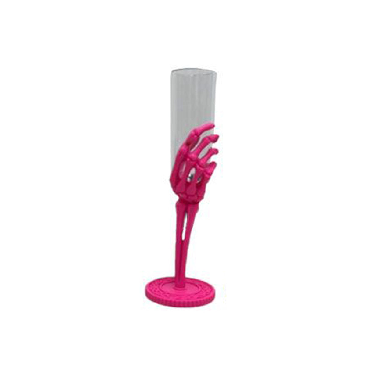 FUN WORLD Theme Party Summerween Pink Skeleton Hand Plastic Flute Glass, 1 Count 071765168281