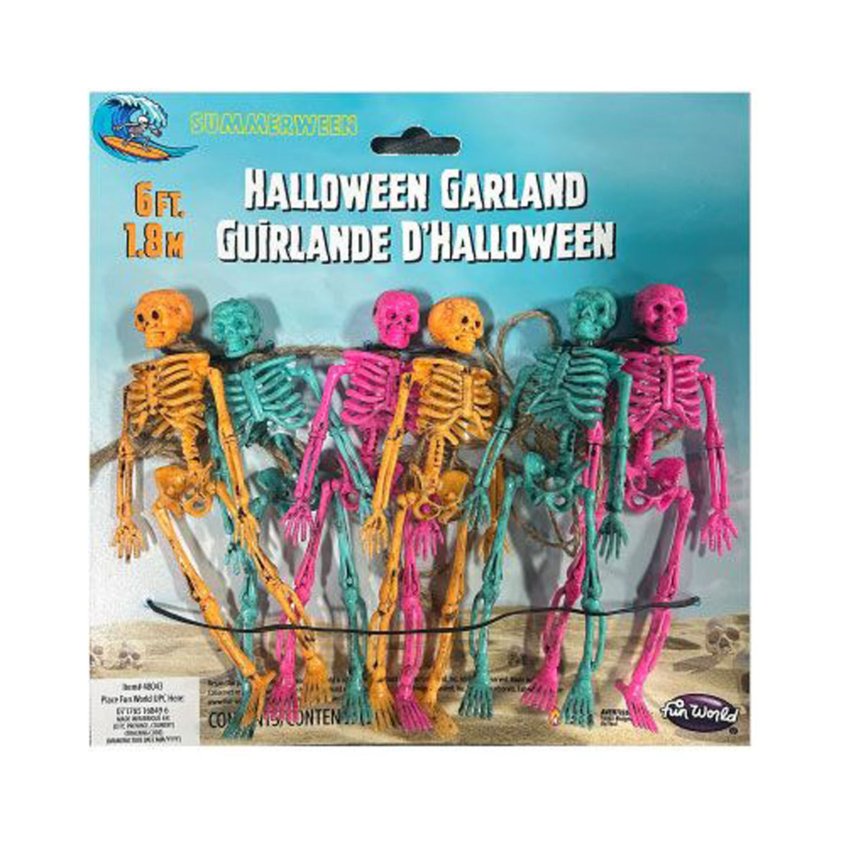 FUN WORLD Theme Party Summerween Rainbow Skeleton Garland, 72 Inches, 1 Count 071765168496