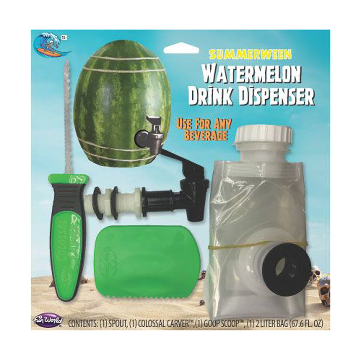 FUN WORLD Theme Party Summerween Watermelon Drink Dispenser Kit, 1 Count 071765167772