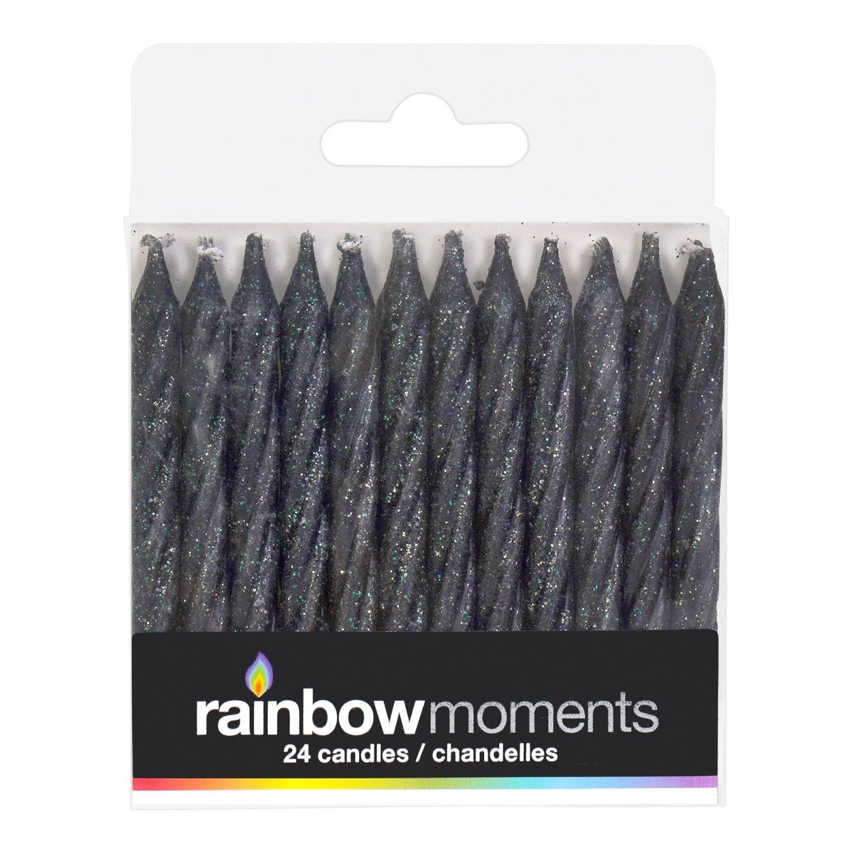 GLOCO ACCENTS INC Cake Supplies Black Glitter Spiral Cake Candles, 24 Count 885093011962