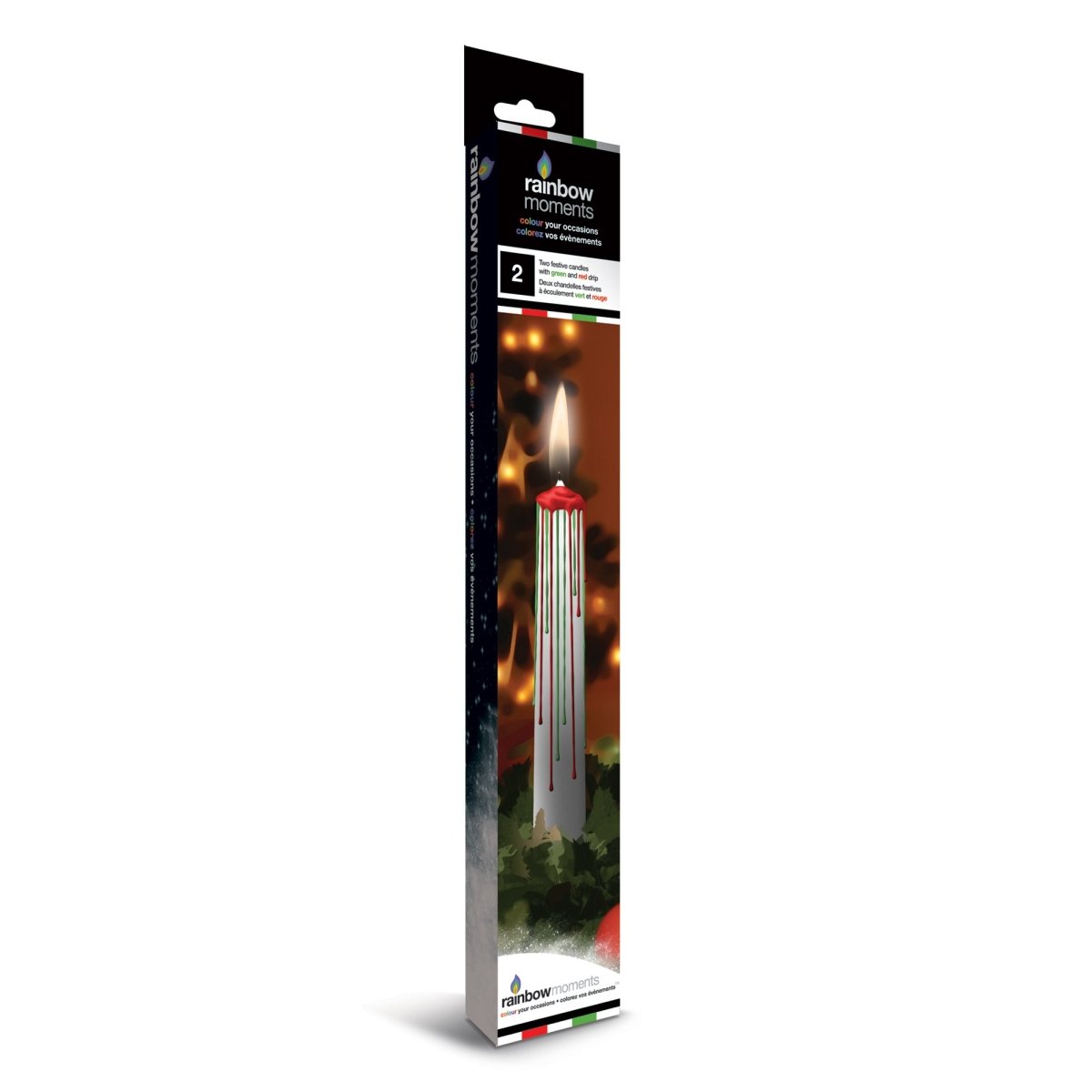 GLOCO ACCENTS INC Christmas White Candles with Red and Green Drip, 10.25 Inches, 2 Count 885093001284