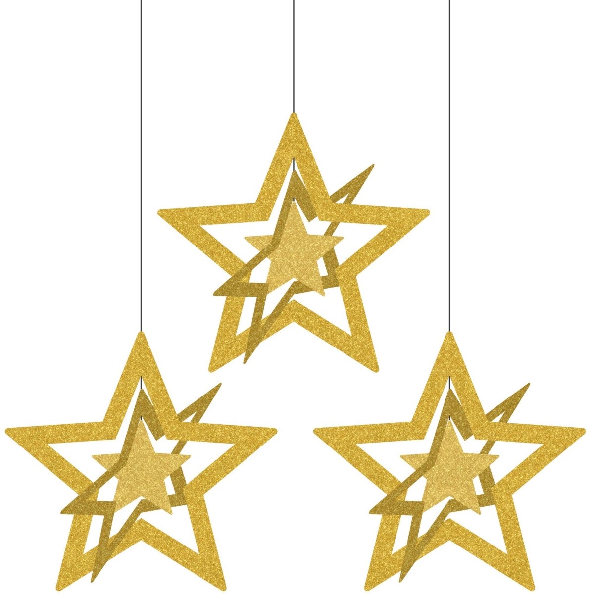 GLOCO ACCENTS INC New Year Gold Star Hanging Decorations, 8.5 Inches, 3 Count 885093014734
