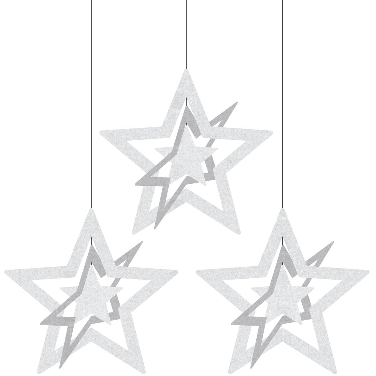 GLOCO ACCENTS INC New Year Silver Star Hanging Decorations, 8.5 Inches, 3 Count 885093014727