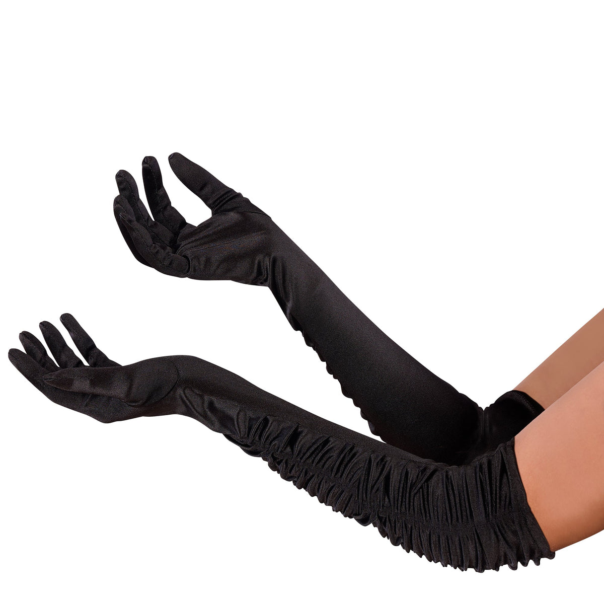 GONG ZHENMING Costume Accessories Black Long Ruched Satin Gloves for Adults 840482506450