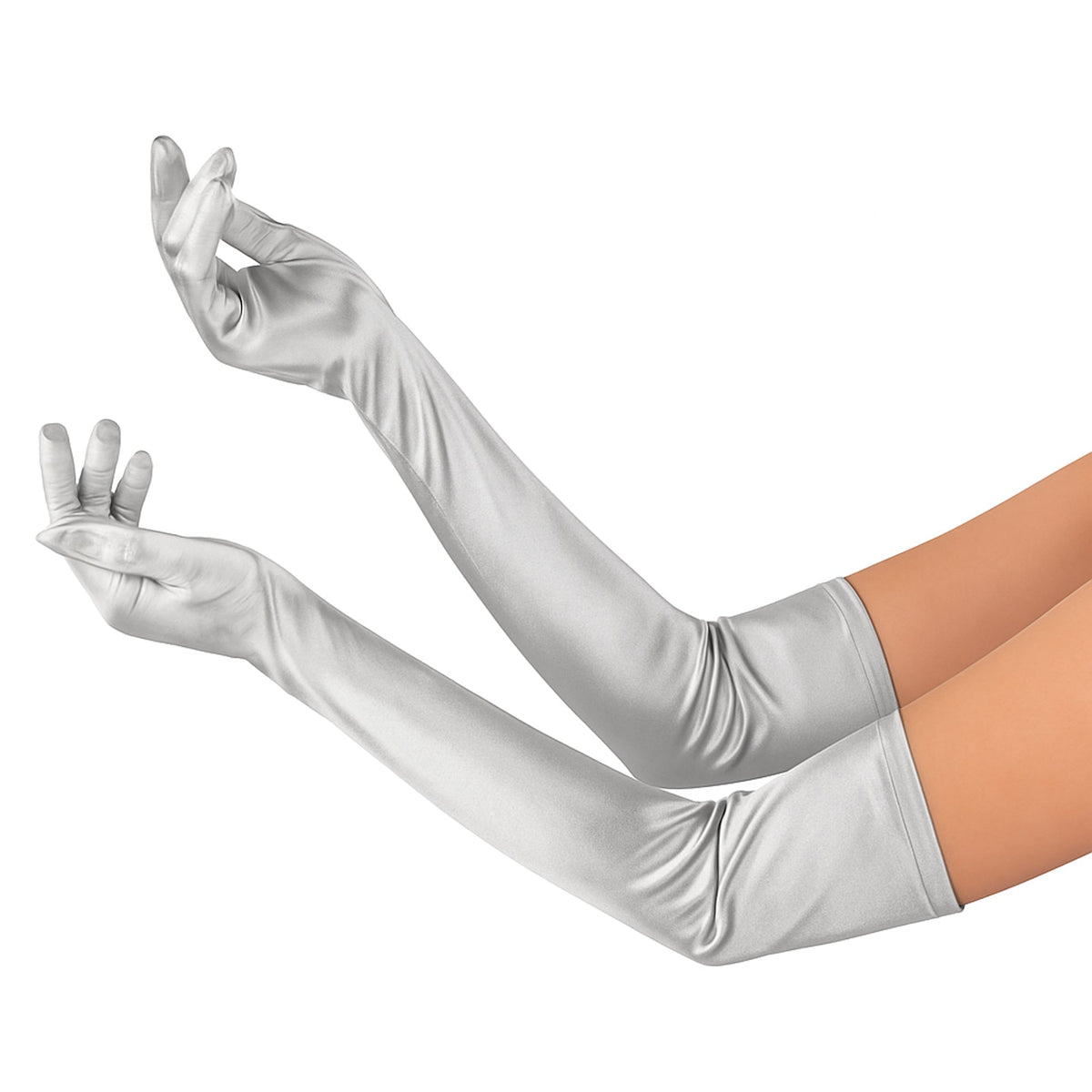 GONG ZHENMING Costume Accessories Silver Long Satin Gloves for Adults 840482506436