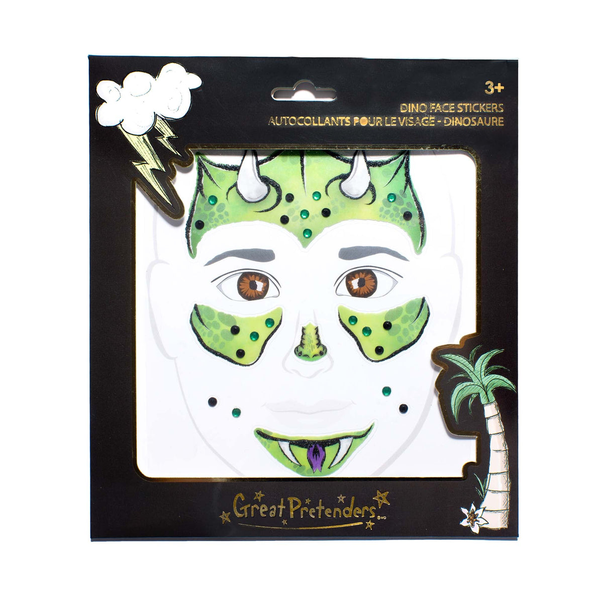 Great Pretenders Halloween Face Mask Dinosaur Sticker, 1 Count 771877876080