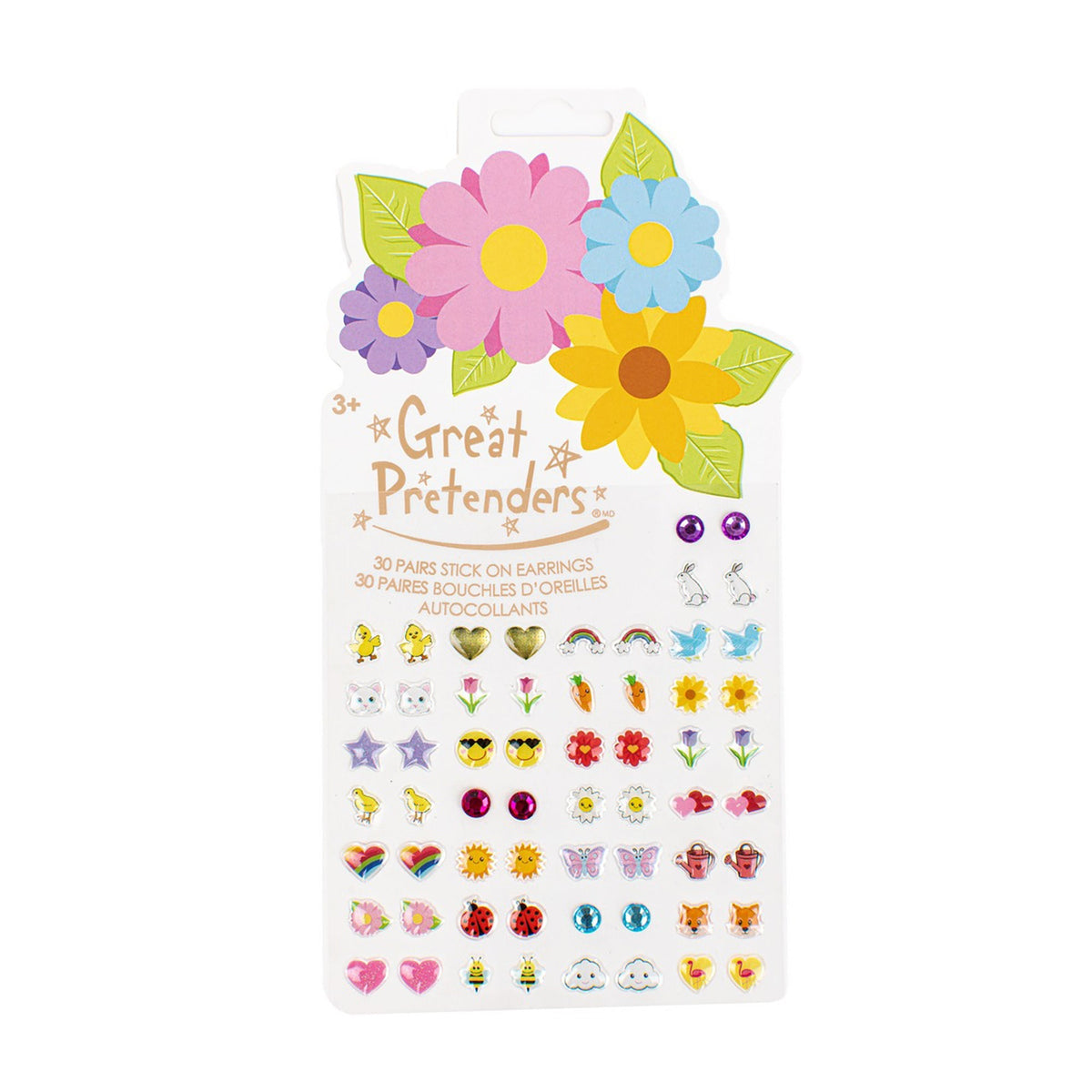 Great Pretenders impulse buying Spring Flowers Sticker Earrings for Kids, 30 Count
