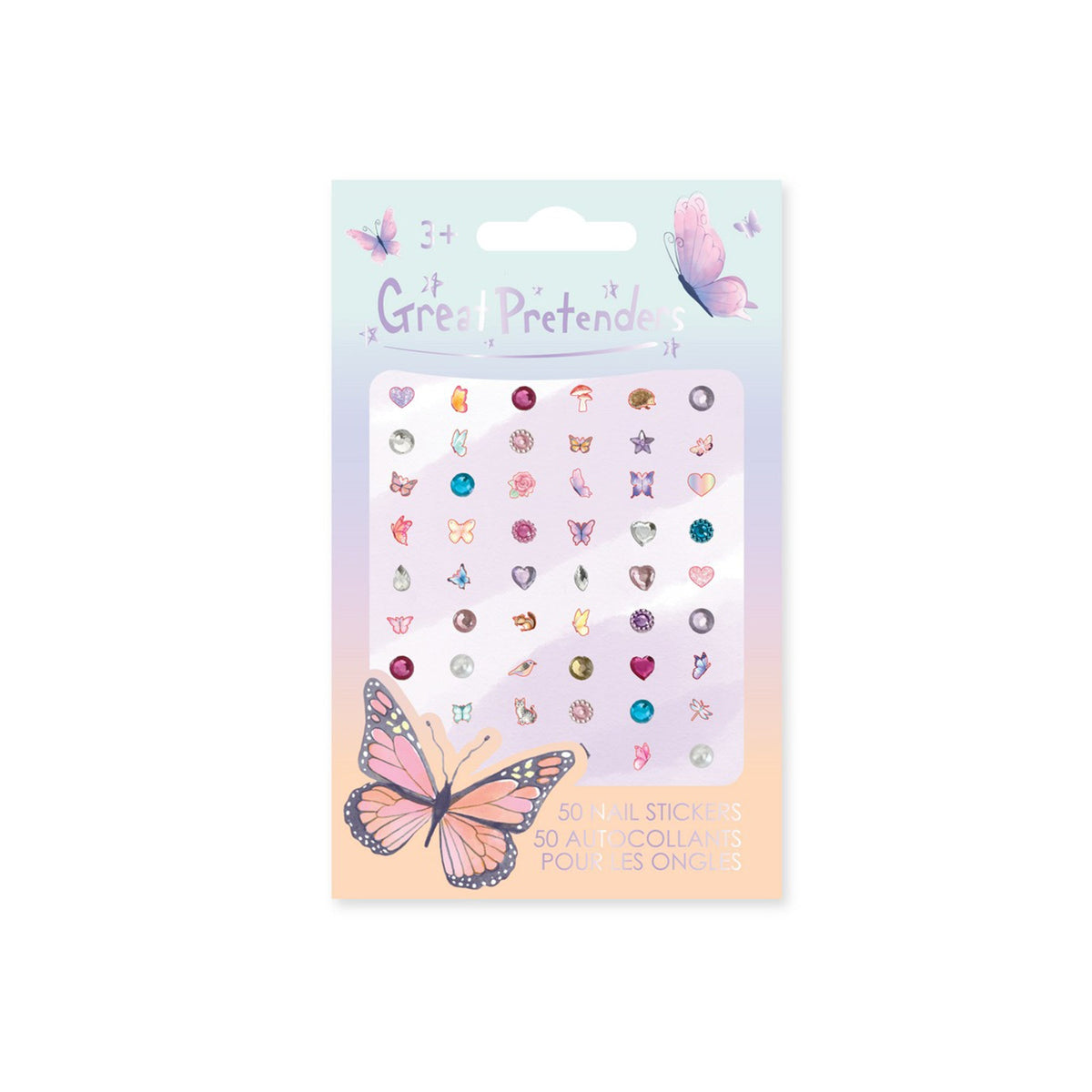 Great Pretenders Kids Birthday Butterfly Nail Stickers, 50 Count