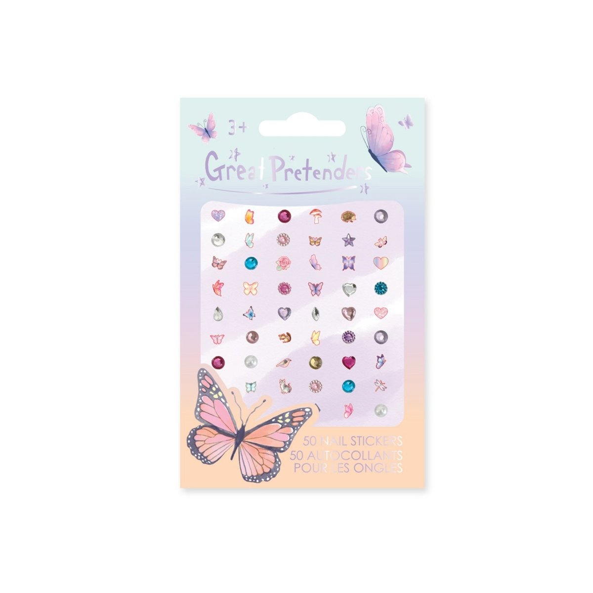 Great Pretenders Kids Birthday Butterfly Nail Stickers, 50 Count