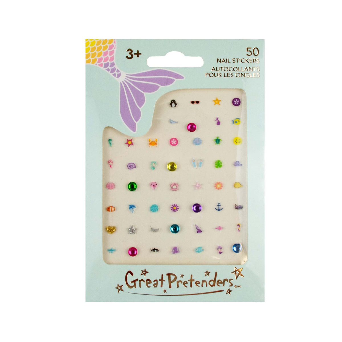 Great Pretenders Kids Birthday Mermaid Nail Stickers, 50 Count