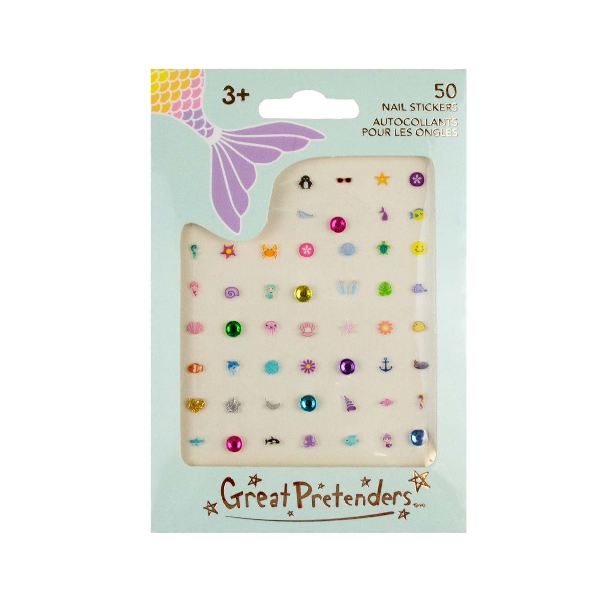 Great Pretenders Kids Birthday Mermaid Nail Stickers, 50 Count