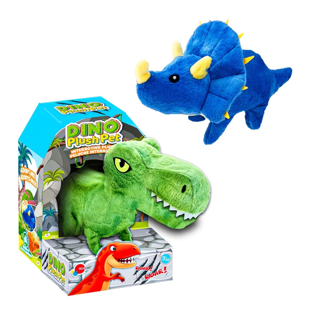 GROUPE RICOCHET Plushes Dino Interactive Plush Pet, Assortment, 1 Count 824464120971