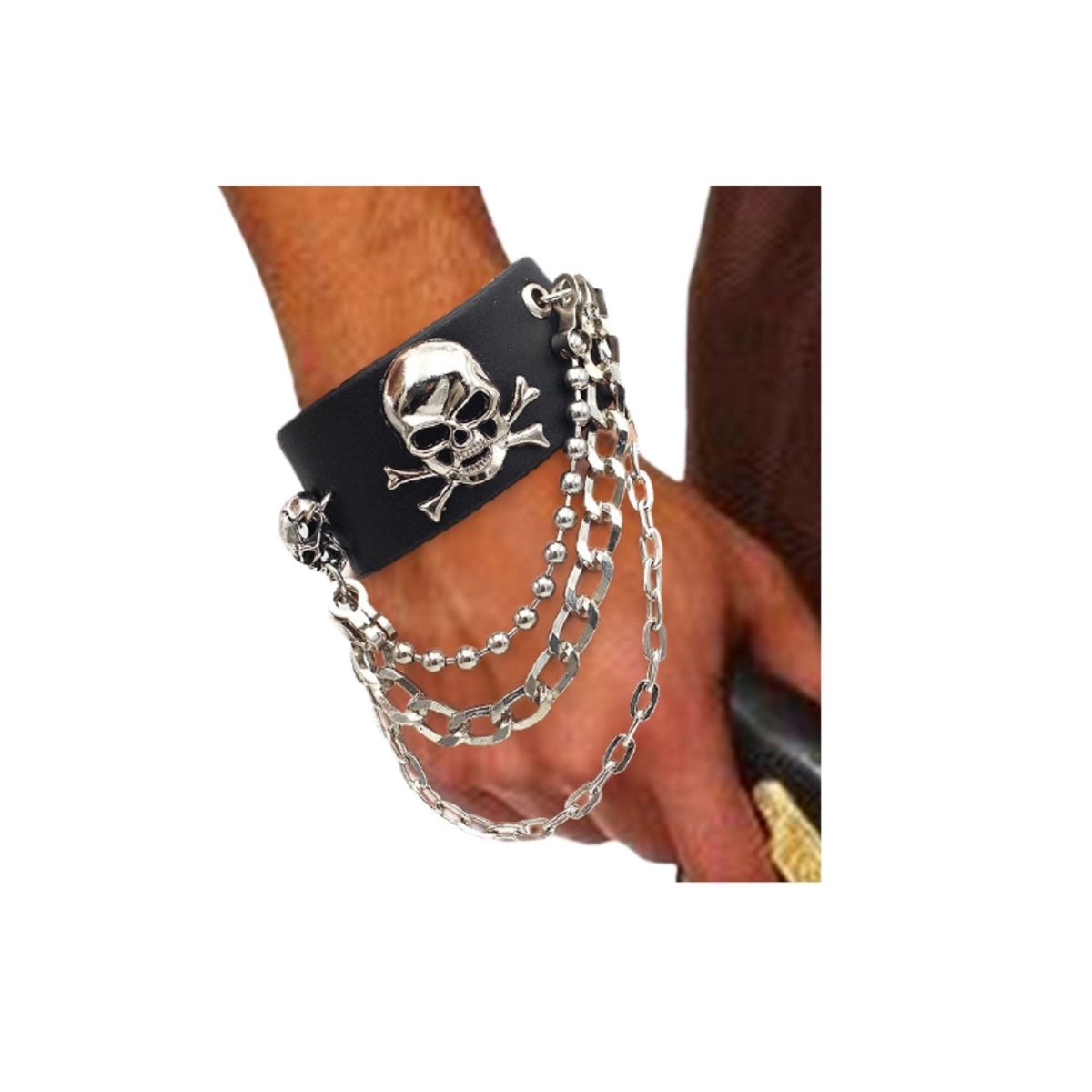 H M NOUVEAUTE LTEE Costume Accessories Leather Like Skull Wristband for Adults, 1 Count