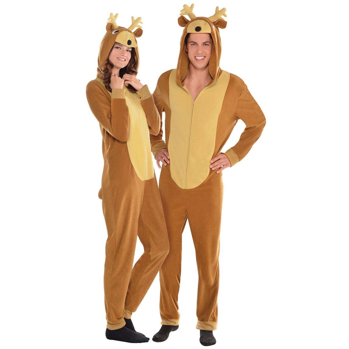 HALLOWEEN COSTUME CO. Christmas Reindeer Zipster Costume for Adults, Brown Onesie