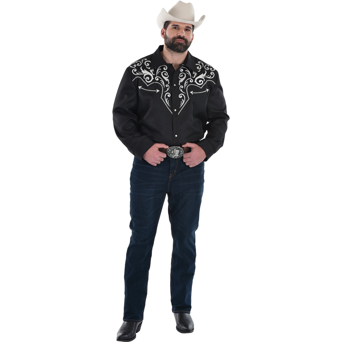 HALLOWEEN COSTUME CO. Costume Accessories Western Cowboy Shirt for Plus Size Adults, Black and White 192937452370