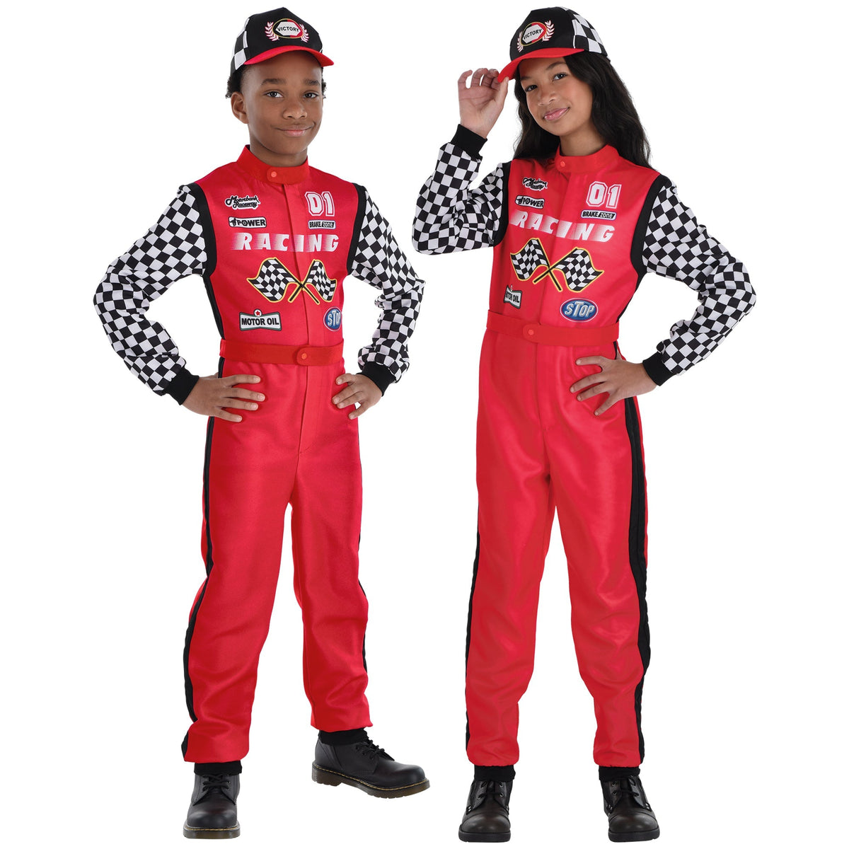 HALLOWEEN COSTUME CO. Costumes Racecar Driver Costume for Kids, Red Jumpsuit and Hat