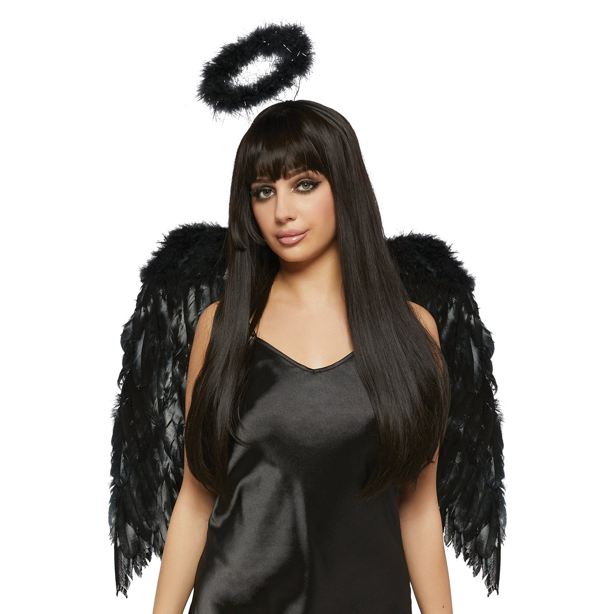 Hangzhou Youzhou import & Export Co. Costume Accessories Black Feather Kit for Adults, Wings and Halo, 32 Inches 810077659120
