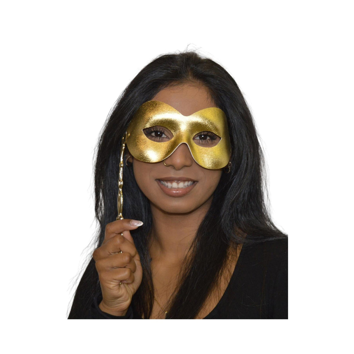 HMS NOUVEAUTE LTEE Costume Accessories Gold Venetian Mask with Stick, 1 Count 057543234386