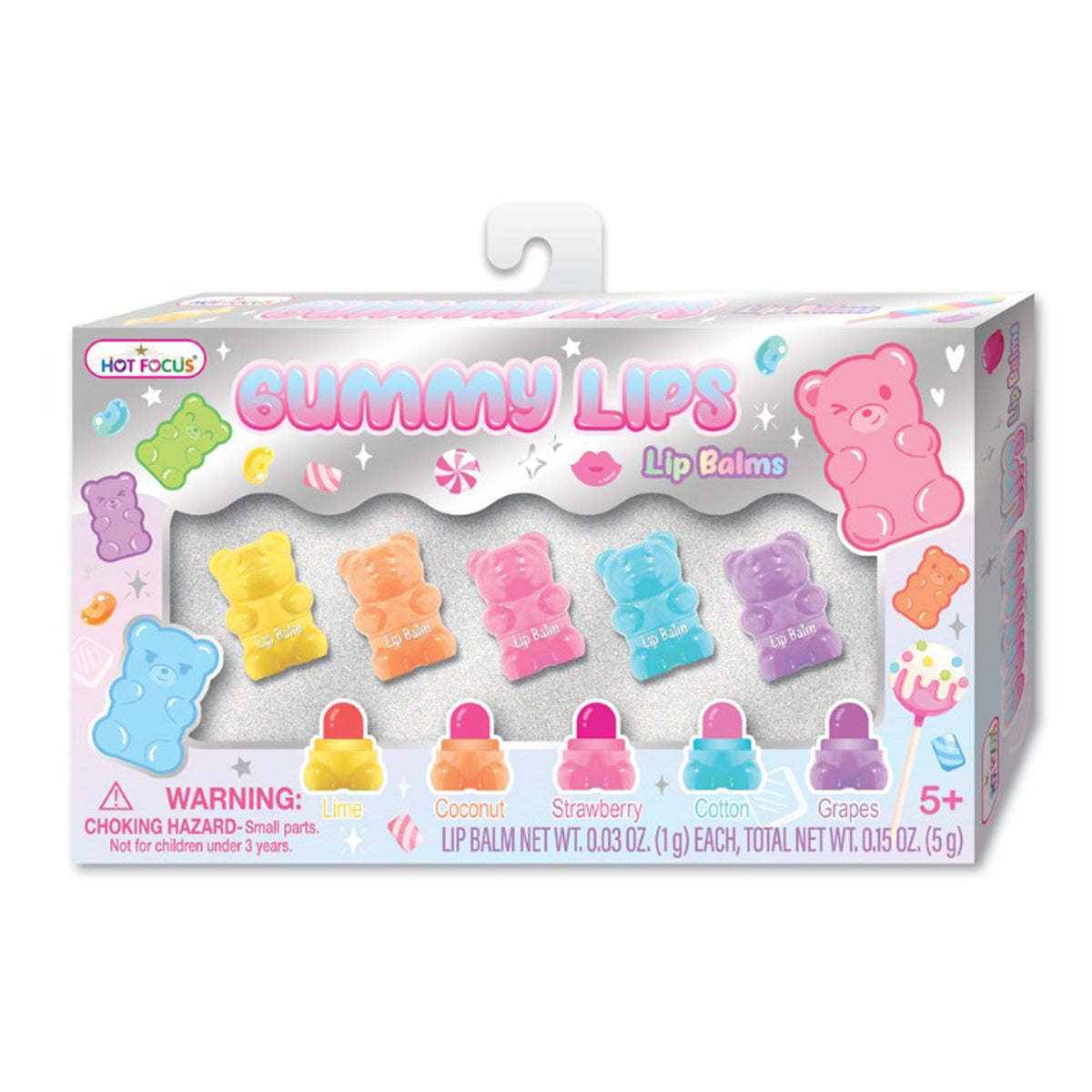 Hot Focus Toys & Games Gummy Lips Gummy Bear Lip Balms, 5 Count 842817078243