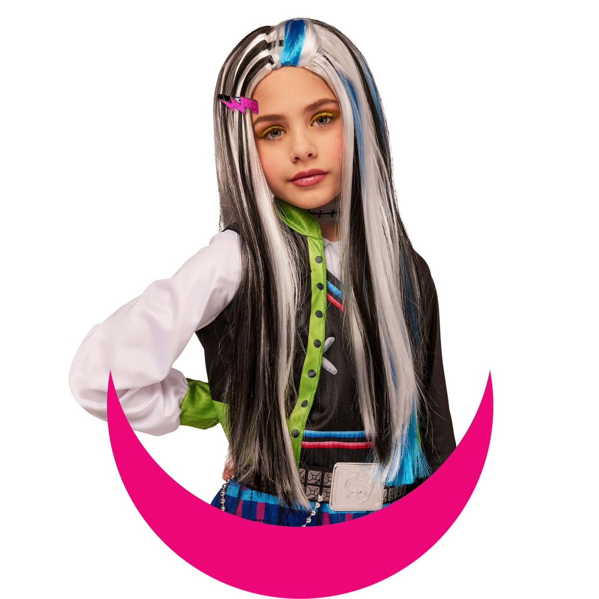 IN SPIRIT DESIGNS Costumes Accessories Monster High Frankie Stein Wig for Kids, Black, White and Blue