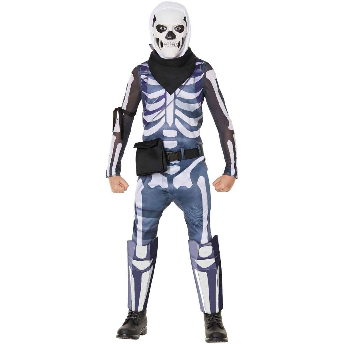 IN SPIRIT DESIGNS Costumes Fortnite Skull Trooper Costume for Kids, Jumpsuit, Bandana, Mask with Hood