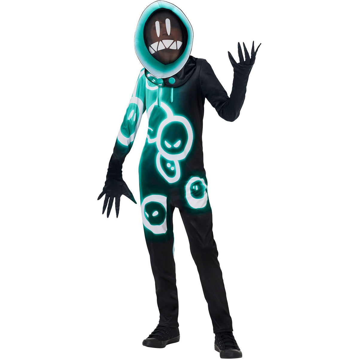 IN SPIRIT DESIGNS Costumes Grimey Costume for Kids, Fortnite, Black and Blue Jumpsuit With Hood