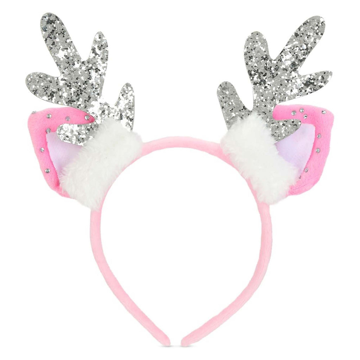 ISCREAM DIVISION Christmas Pink Sparkle Reindeer Headband for Kids 810122854814
