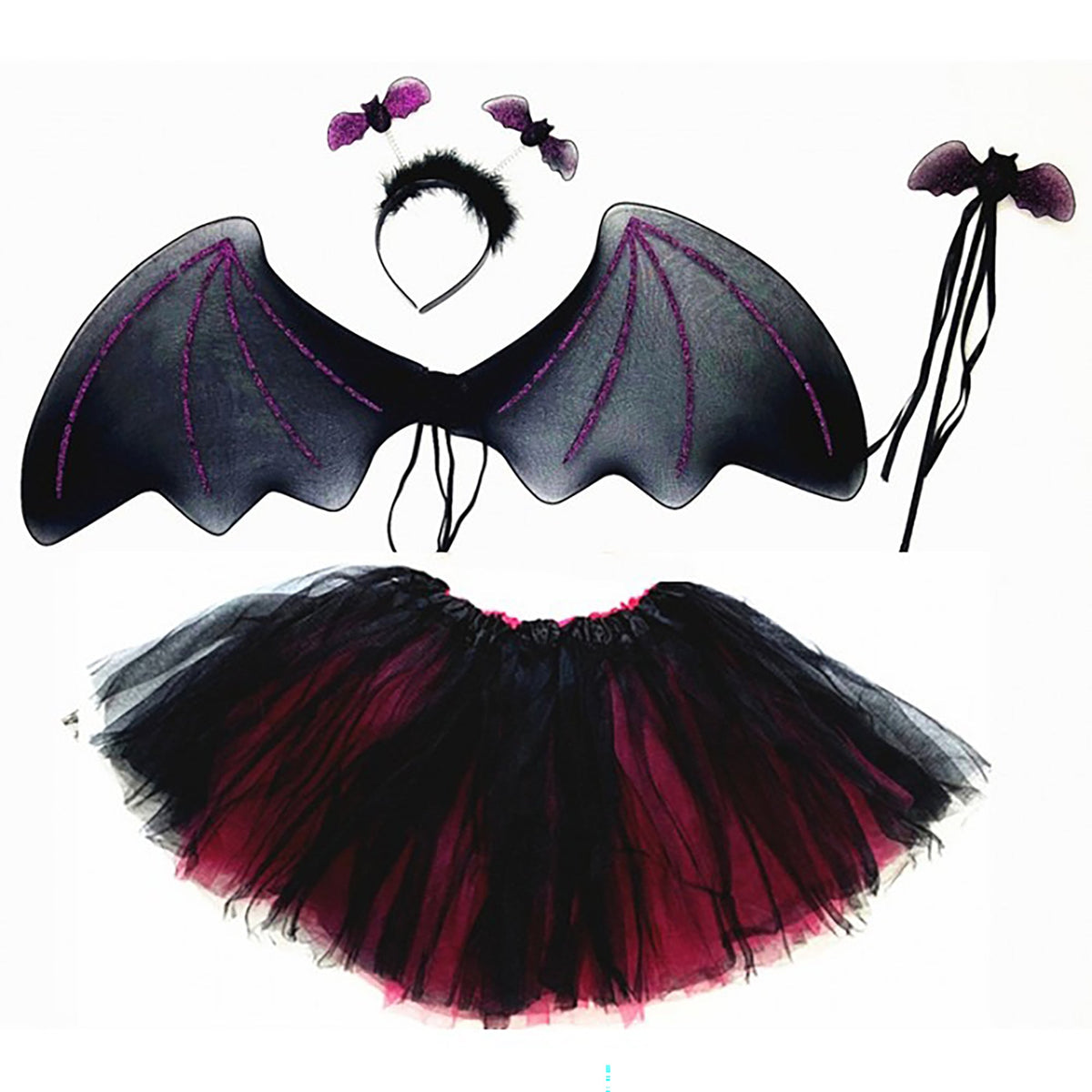 IVY TRADING INC. Costume Accessories Black Bat Costume Kit for Kids, Black and Pink Tutu 8336572323597