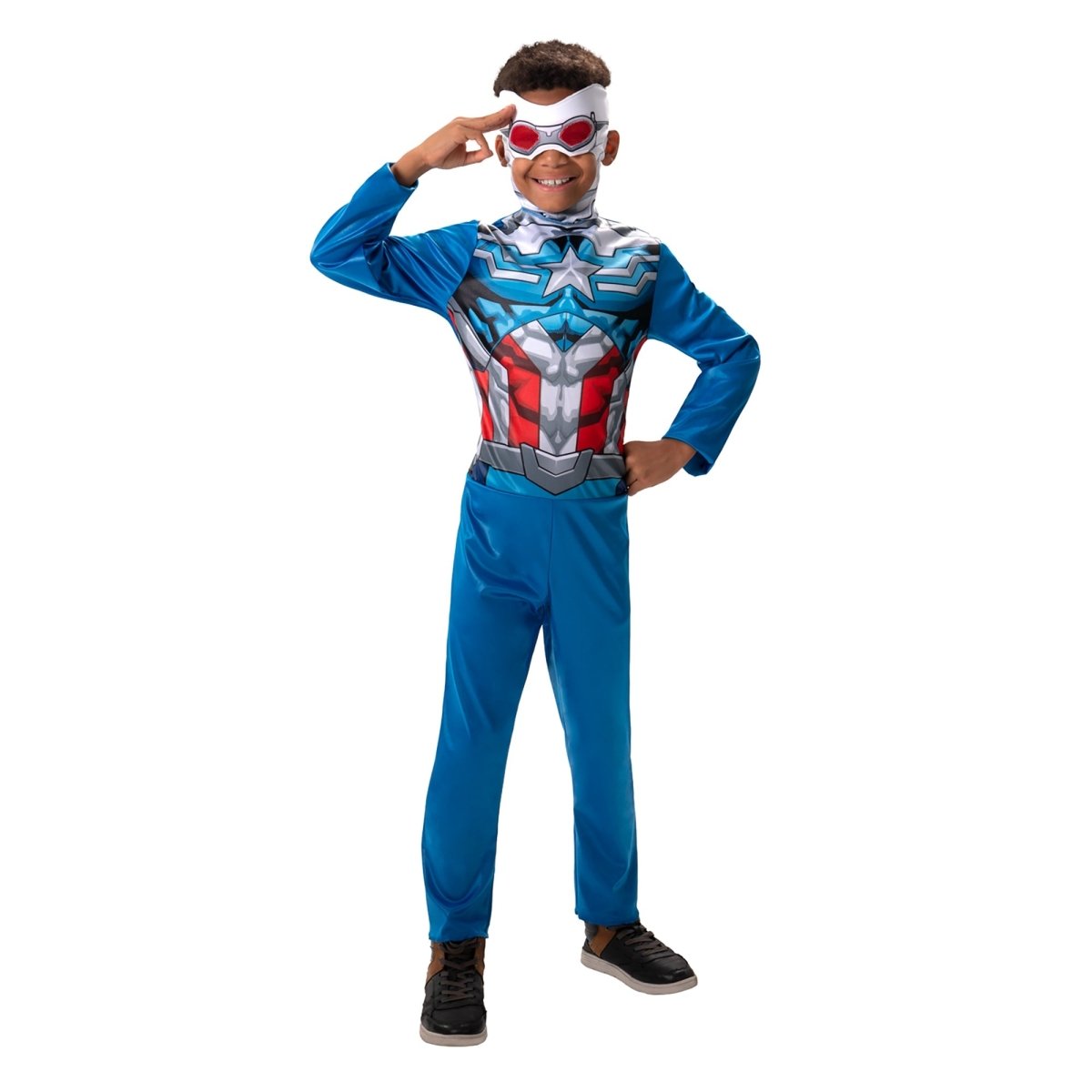 JAZWARES Costumes Sam Wilson Captain America Costume for Kids, Marvel, Jumpsuit and Headpiece