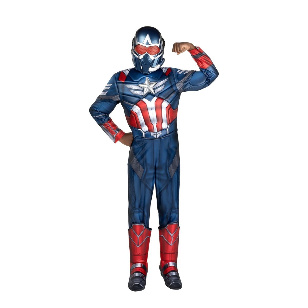 JAZWARES Costumes Sam Wilson Captain America Qualux Costume for Kids, Marvel, Padded Jumpsuit