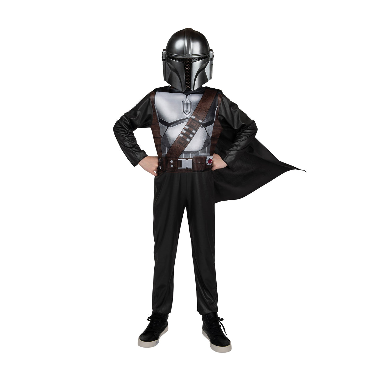 JAZWARES Costumes The Mandalorian Costume for Kids, Star Wars, Jumpsuit with Attached Cape
