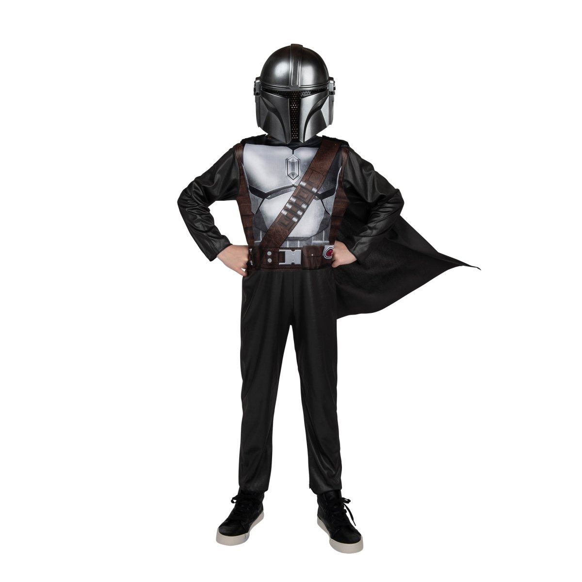 JAZWARES Costumes The Mandalorian Costume for Kids, Star Wars, Jumpsuit with Attached Cape