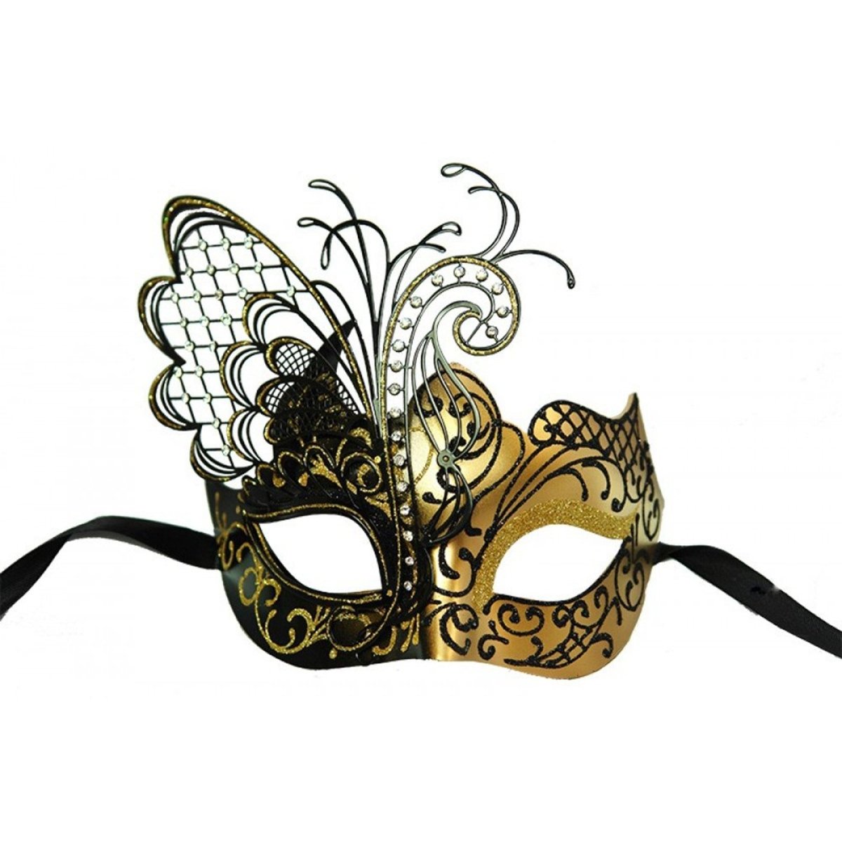 KBW GLOBAL CORP Costume Accessories Black and Gold Metal Venetian Mask, 1 Count 831687014628