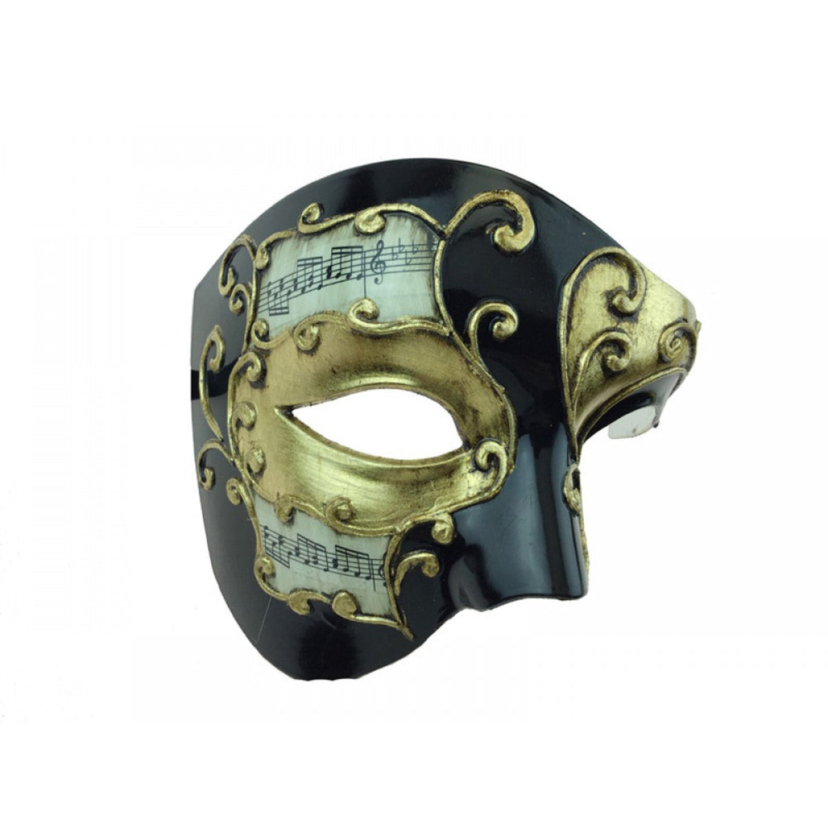 KBW GLOBAL CORP Costume Accessories Black and Gold Venetian Half Mask with Music Notes, 1 Count 831687009488