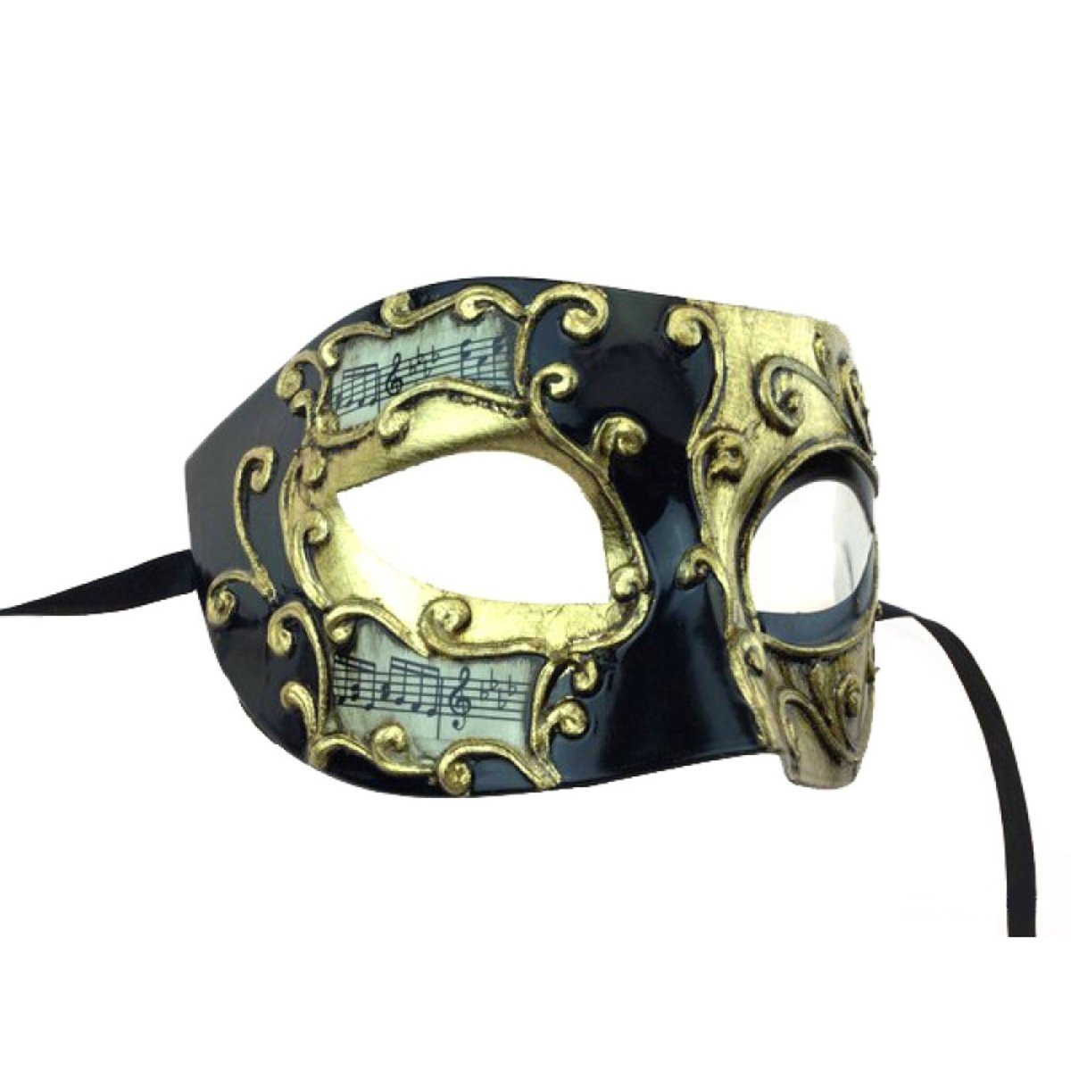 Musical Notes Mask Black and Gold Venetian Mask with Music Notes | Party Expert