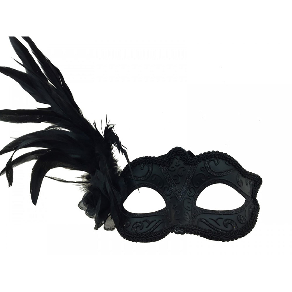 KBW GLOBAL CORP Costume Accessories Black Venetian Mask with Side Feathers, 1 Count