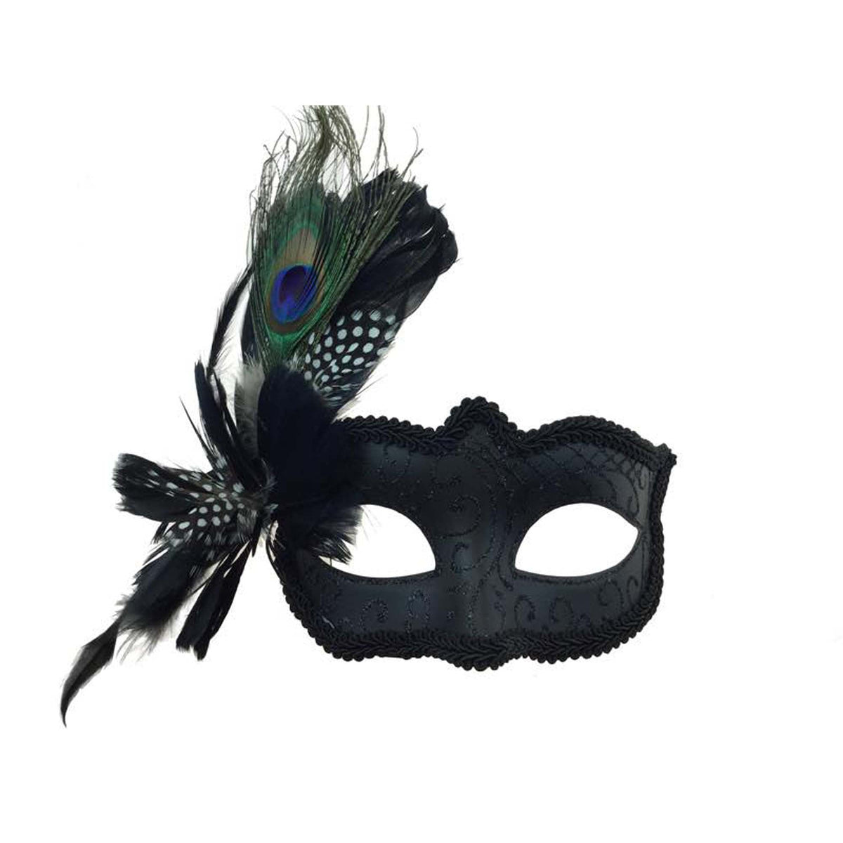 KBW GLOBAL CORP Costume Accessories Black Venitian Mask With Feather, 1 Count 831687016196