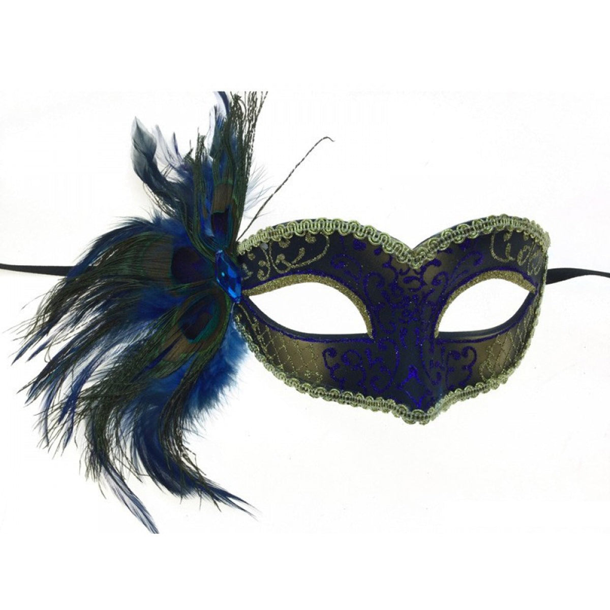 KBW GLOBAL CORP Costume Accessories Blue Venetian Mask with Side Feather, 1 Count 831687017155