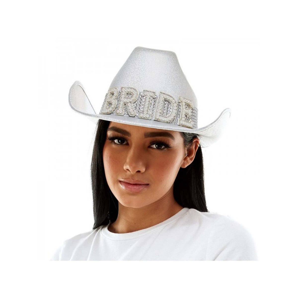 KBW GLOBAL CORP Costume Accessories Bride Iridescent White Cowboy Hat for Adults 831687041976