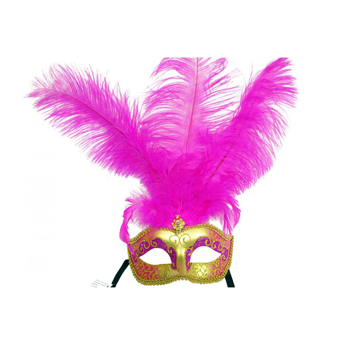 KBW GLOBAL CORP Costume Accessories Gold and Pink Venetian Mask with Ostrich Feathers, 1 Count 831687011450