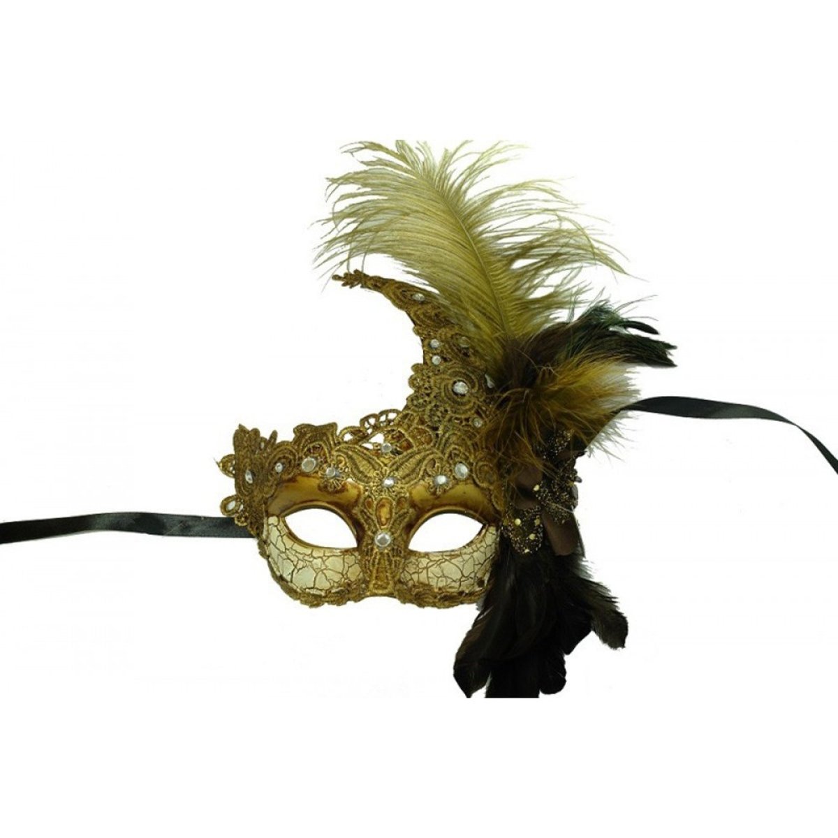 KBW GLOBAL CORP Costume Accessories Gold Venetian Mask with Side Feather, 1 Count 831867018718