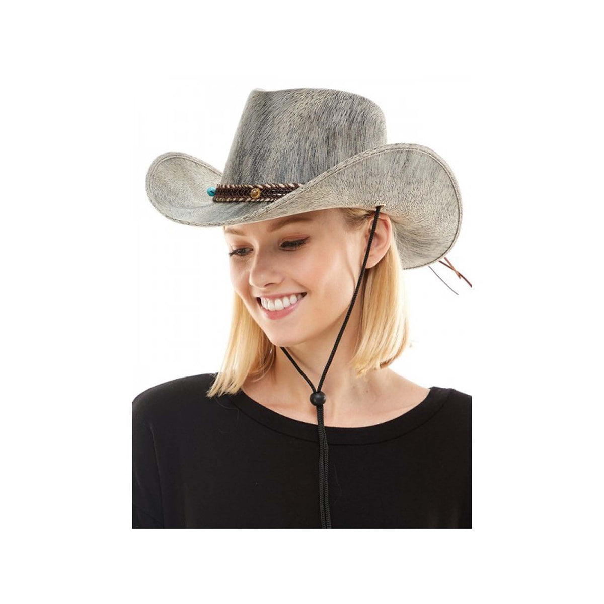 KBW GLOBAL CORP Costume Accessories Grey Leather Cowboy Hat for Adults