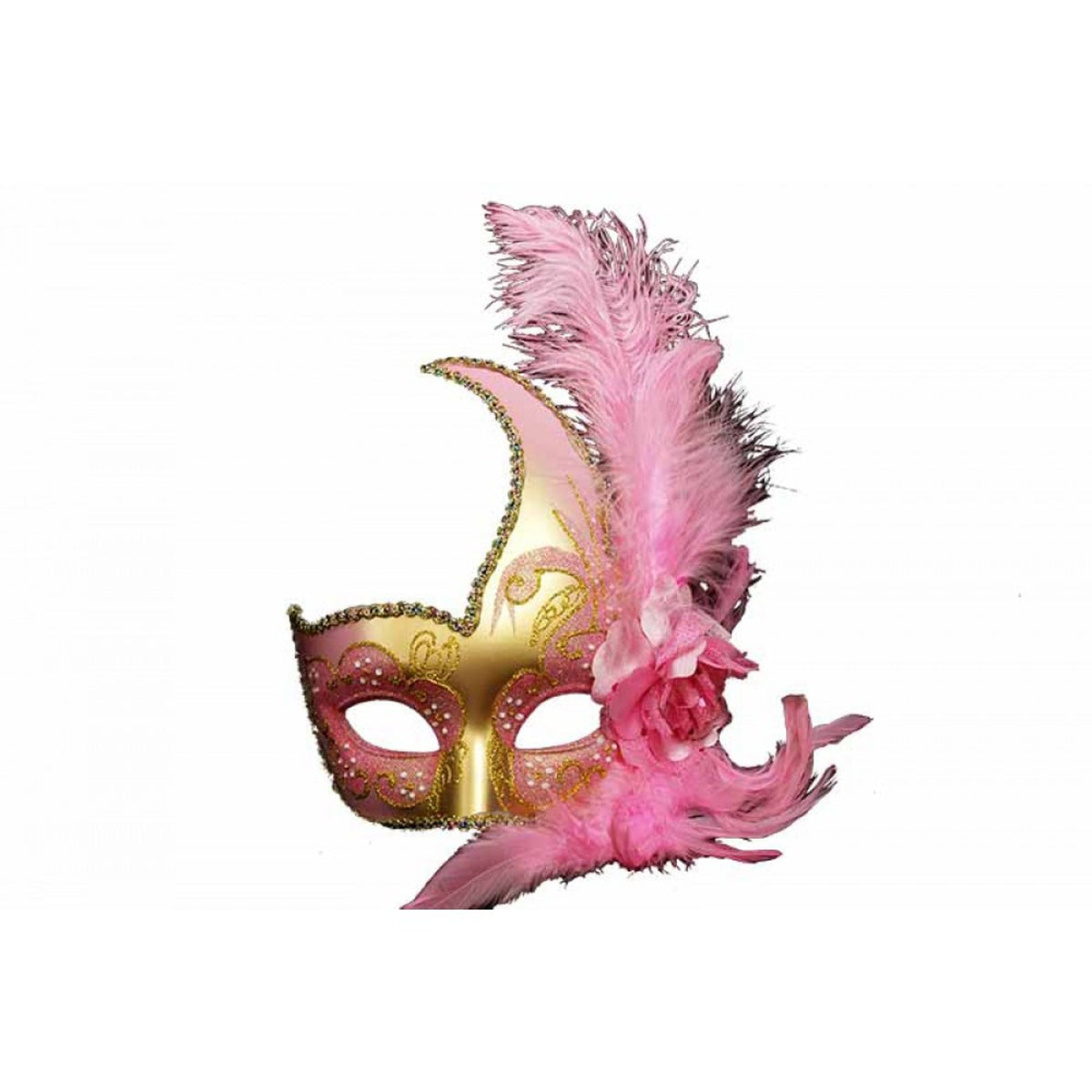 KBW GLOBAL CORP Costume Accessories Light Pink Venetian Mask with Ostrich Feather, 1 Count 831687015670