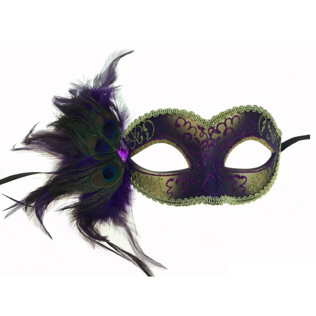 KBW GLOBAL CORP Costume Accessories Purple Venetian Mask with Side Feather, 1 Count 831687017148