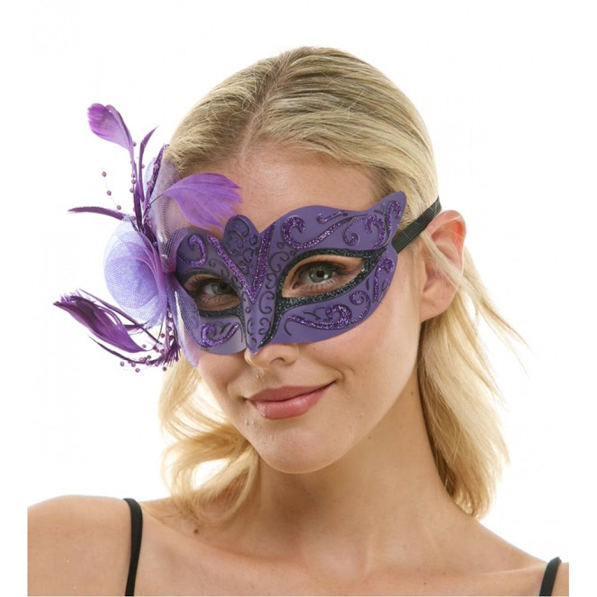 KBW GLOBAL CORP Costume Accessories Purple Venetian Mask with Side Feathers, 1 Count 831687064227