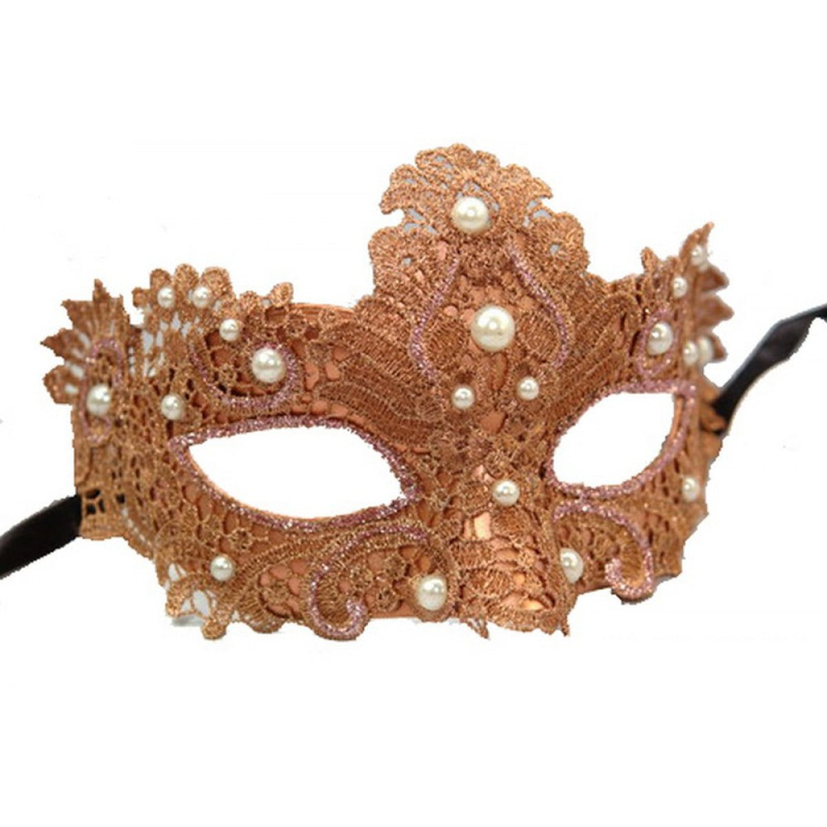 KBW GLOBAL CORP Costume Accessories Rose Gold Venetian Mask with Brocade Lace, 1 Count 831687021077