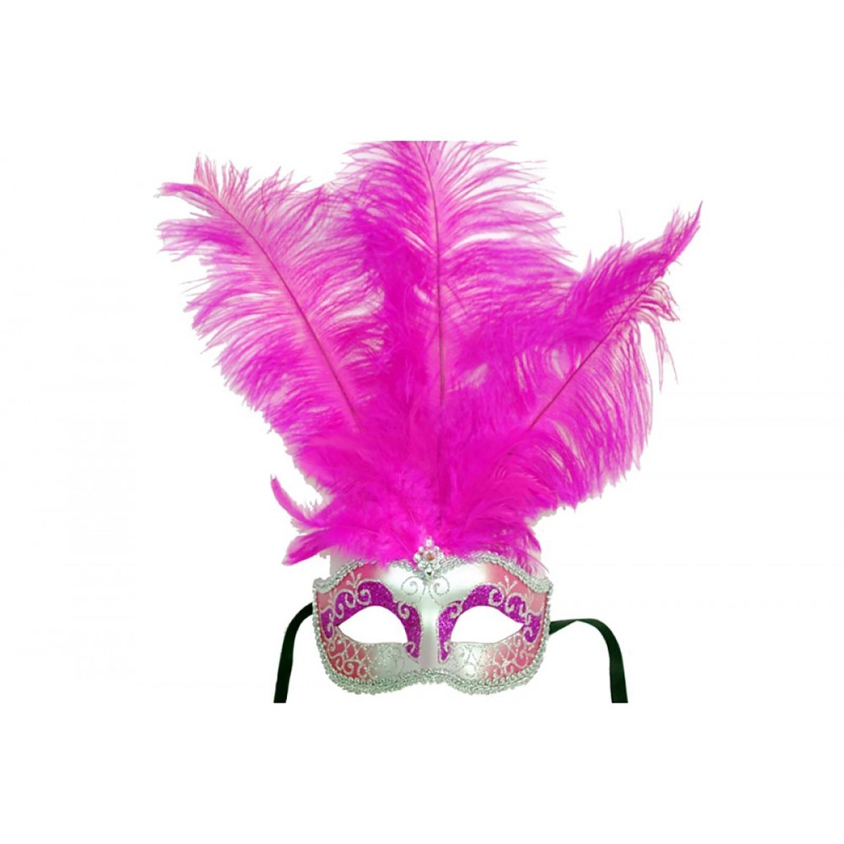 KBW GLOBAL CORP Costume Accessories Silver and Pink Venetian Mask with Ostrich Feathers, 1 Count 831687011450
