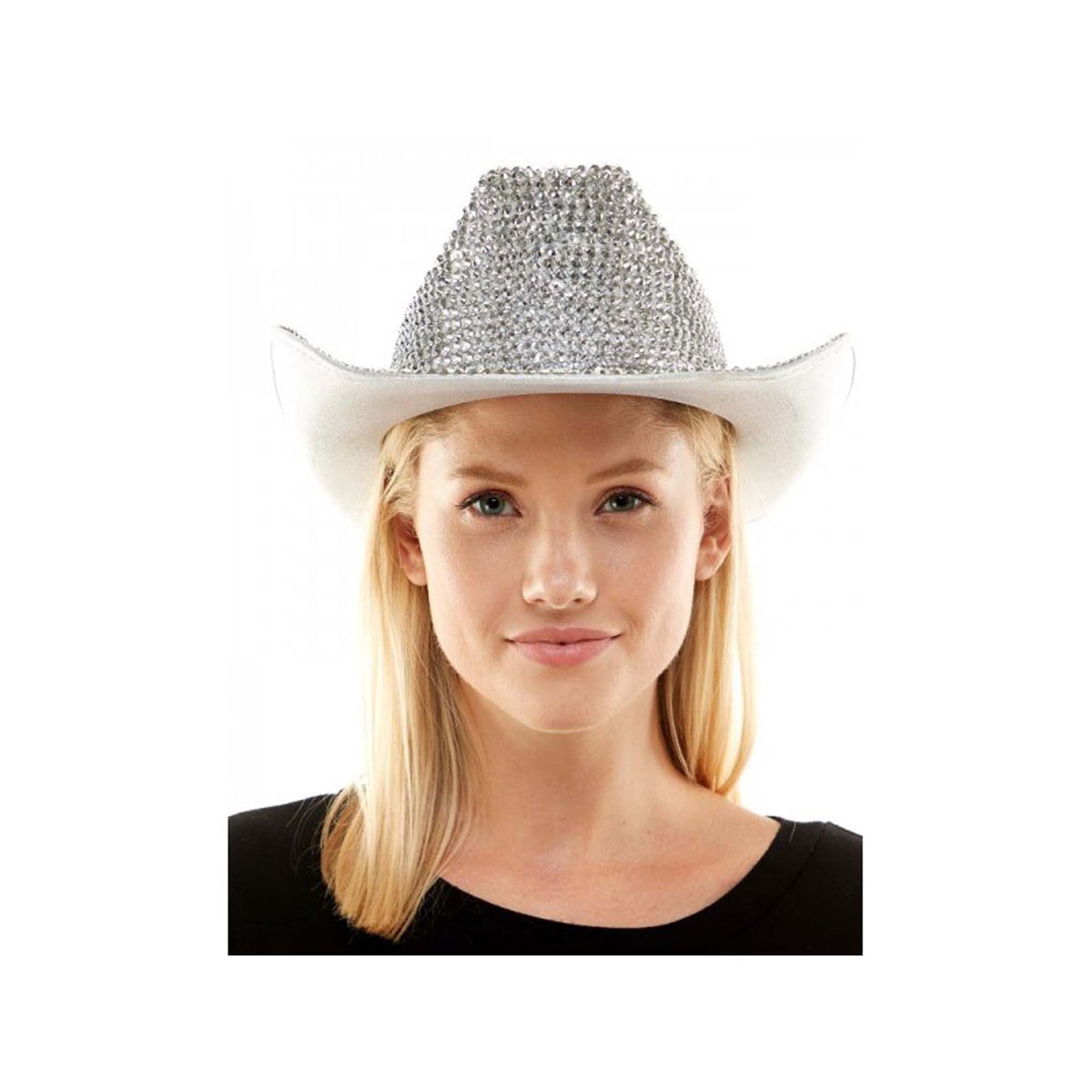 KBW GLOBAL CORP Costume Accessories Silver Rhinestone Cowboy Hat for Adults, 1 Count