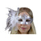 KBW GLOBAL CORP Costume Accessories Silver Venetian Mask with Side Feathers, 1 Count 831687021923