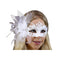 KBW GLOBAL CORP Costume Accessories White and Silver Venetian Mask with Side Feathers, 1 Count 831687021749